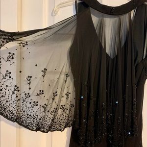 Black Beaded Gown with Sheer Black Shawl